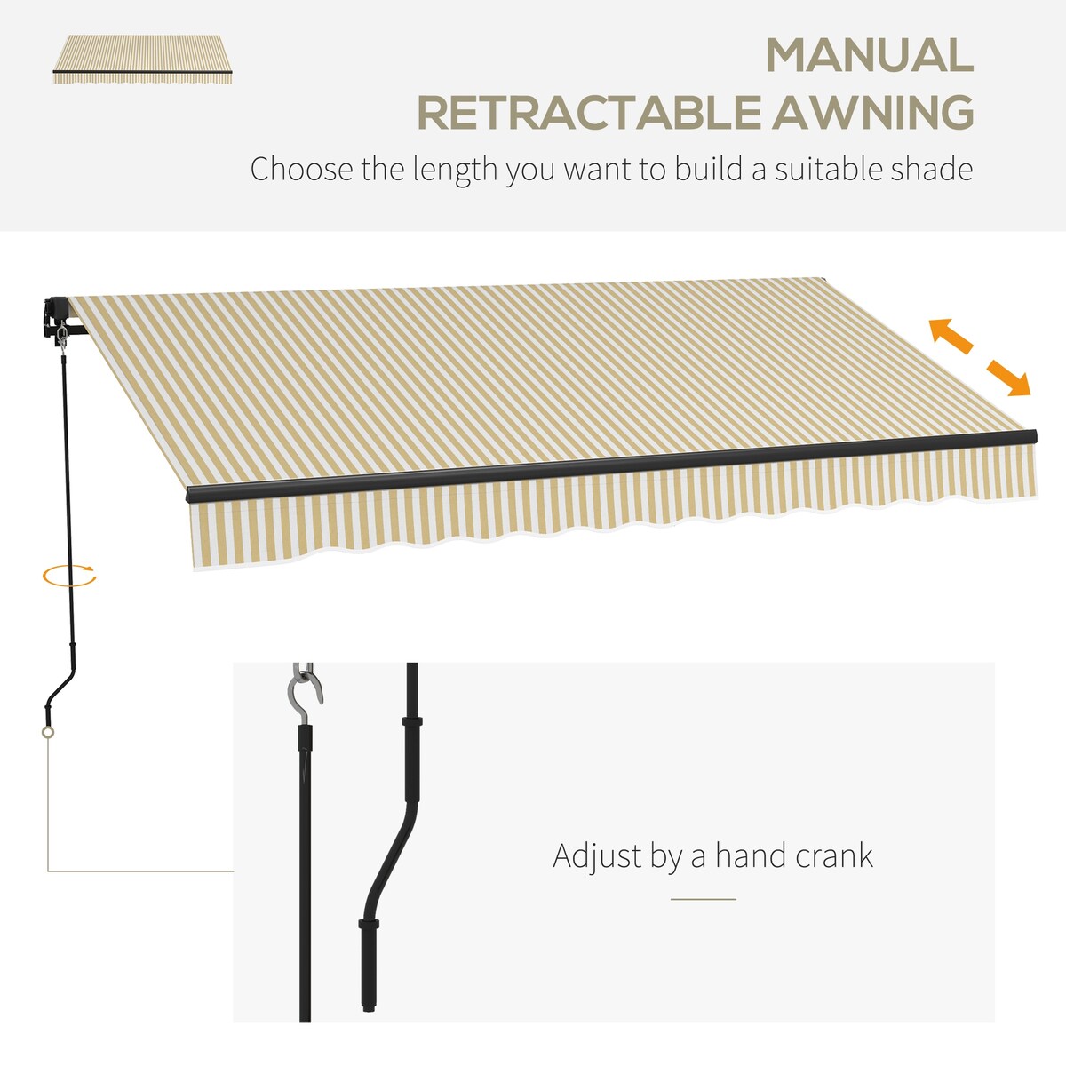 Outsunny 12' x 10' Retractable Awning, Patio Awning Sunshade Shelter with Manual Crank Handle, 280gsm UV Resistant Fabric and
