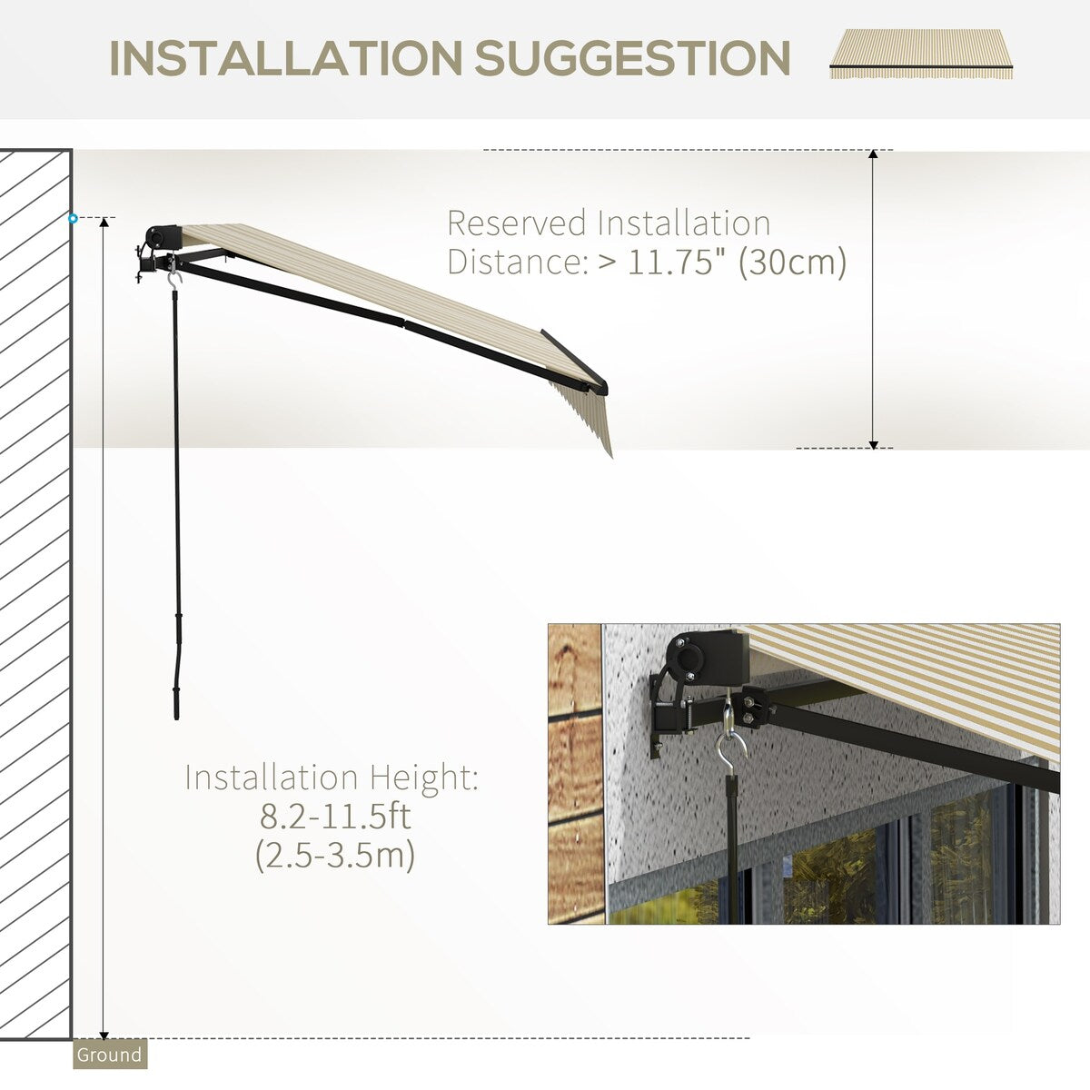 Outsunny 12' x 10' Retractable Awning, Patio Awning Sunshade Shelter with Manual Crank Handle, 280gsm UV Resistant Fabric and
