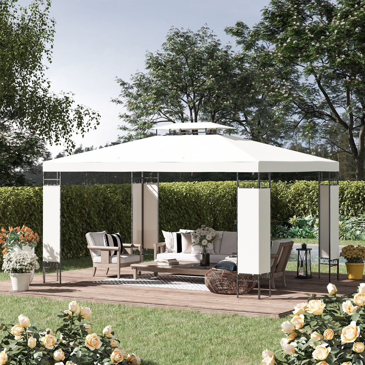 Outsunny 13' x 10' Patio Gazebo Outdoor Canopy Shelter with Double Vented Roof, Steel Frame for Lawn Backyard and Deck