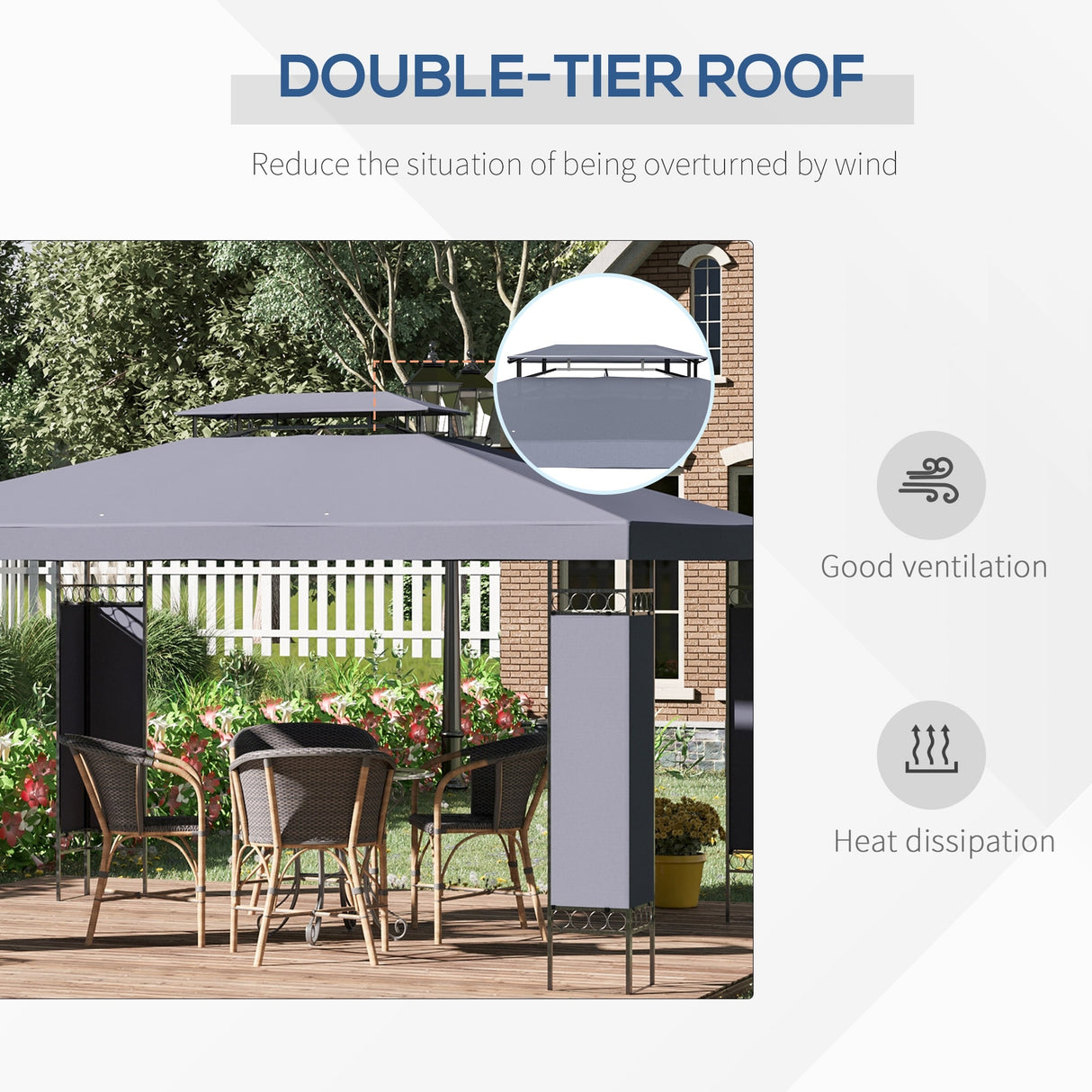 Outsunny 13' x 10' Patio Gazebo Outdoor Canopy Shelter with Double Vented Roof, Steel Frame for Lawn Backyard and Deck