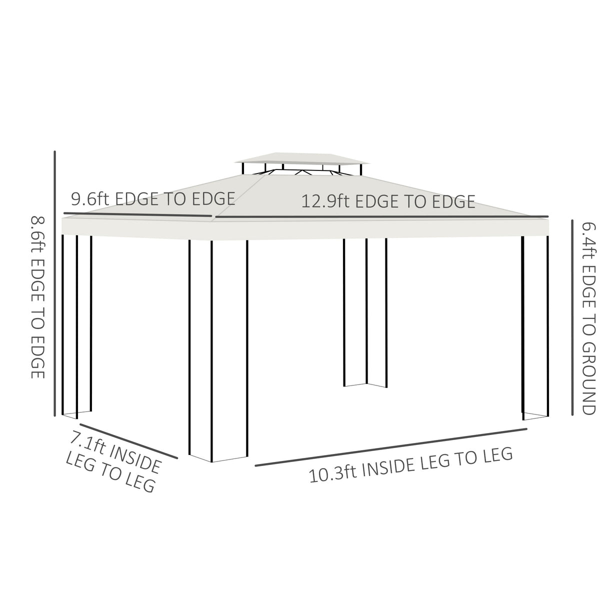 Outsunny 13' x 10' Patio Gazebo Outdoor Canopy Shelter with Double Vented Roof, Steel Frame for Lawn Backyard and Deck