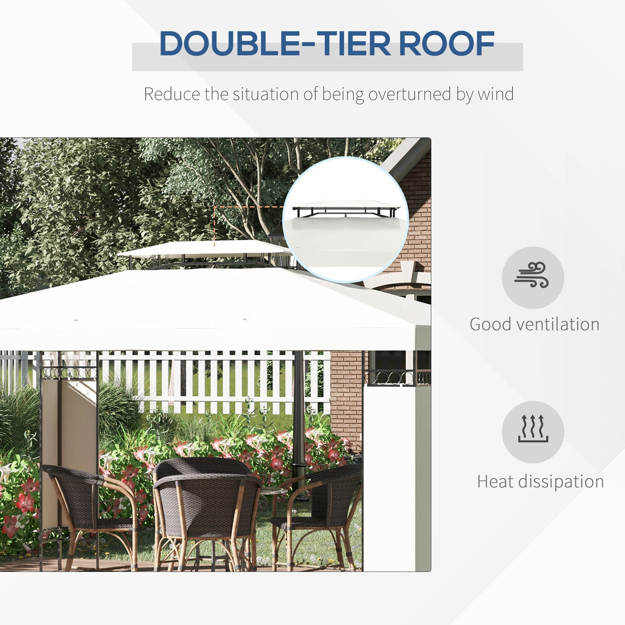 Outsunny 13' x 10' Patio Gazebo Outdoor Canopy Shelter with Double Vented Roof, Steel Frame for Lawn Backyard and Deck