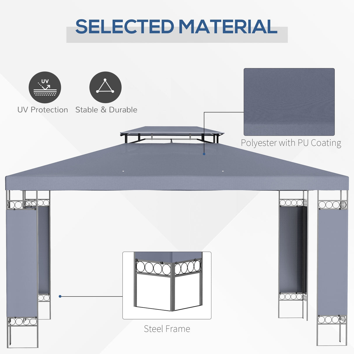 Outsunny 13' x 10' Patio Gazebo Outdoor Canopy Shelter with Double Vented Roof, Steel Frame for Lawn Backyard and Deck