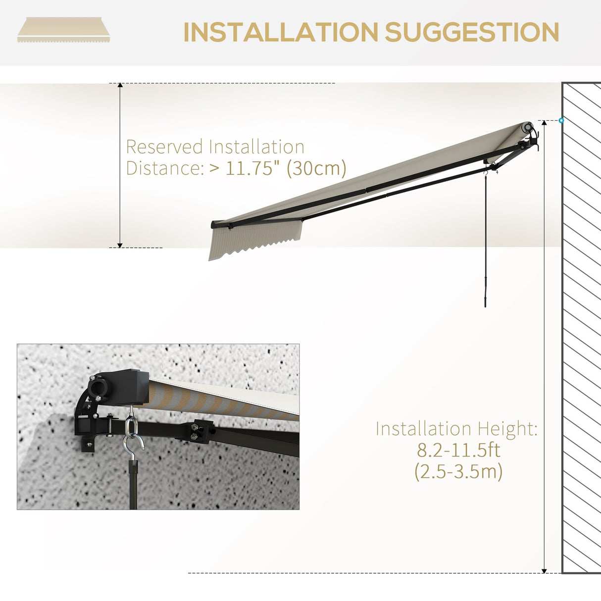 Outsunny 13' x 10' Retractable Awning, Patio Awning Sunshade Shelter with Manual Crank Handle, 280gsm UV Resistant Fabric
