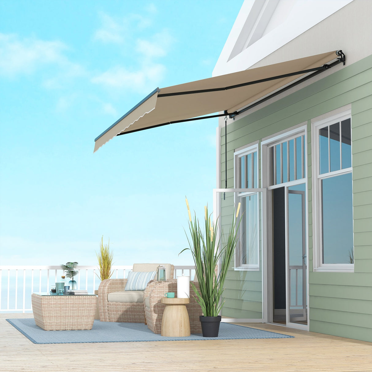 Outsunny 13' x 10' Retractable Awning, Patio Awning Sunshade Shelter with Manual Crank Handle, 280gsm UV Resistant Fabric