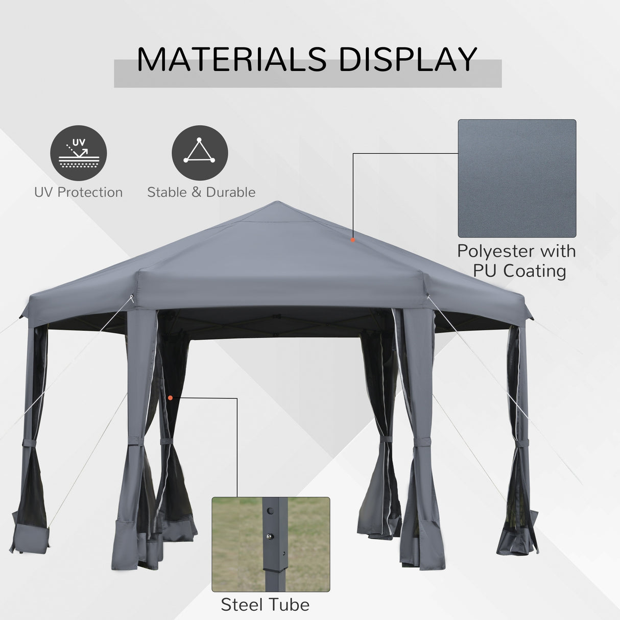Outsunny 13' x 11' Hexagonal Pop Up Gazebo, Heavy Duty Outdoor Canopy Tent