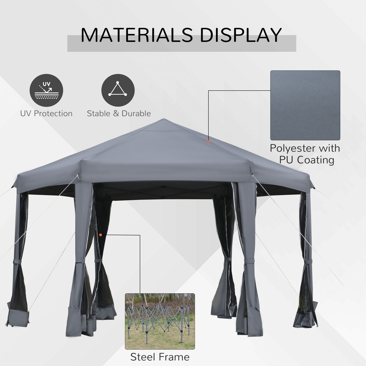 Outsunny 13' x 11' Hexagonal Pop Up Gazebo, Heavy Duty Outdoor Canopy Tent
