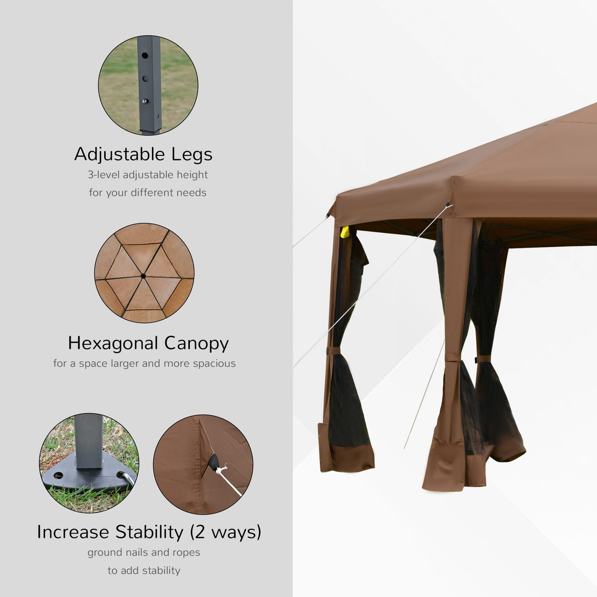 Outsunny 13' x 11' Hexagonal Pop Up Gazebo, Heavy Duty Outdoor Canopy Tent