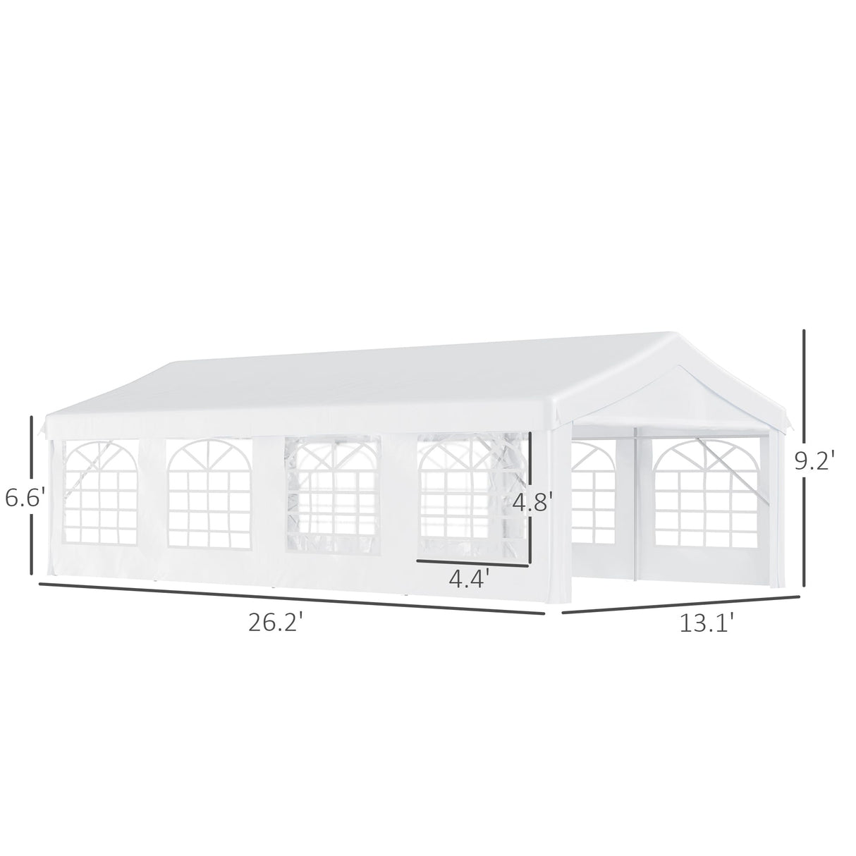 Outsunny 13' x 26' Party Tent & Carport with Removable Sidewalls and Zipper Doors, Heavy Duty Canopy Tent Sun Shade Shelter