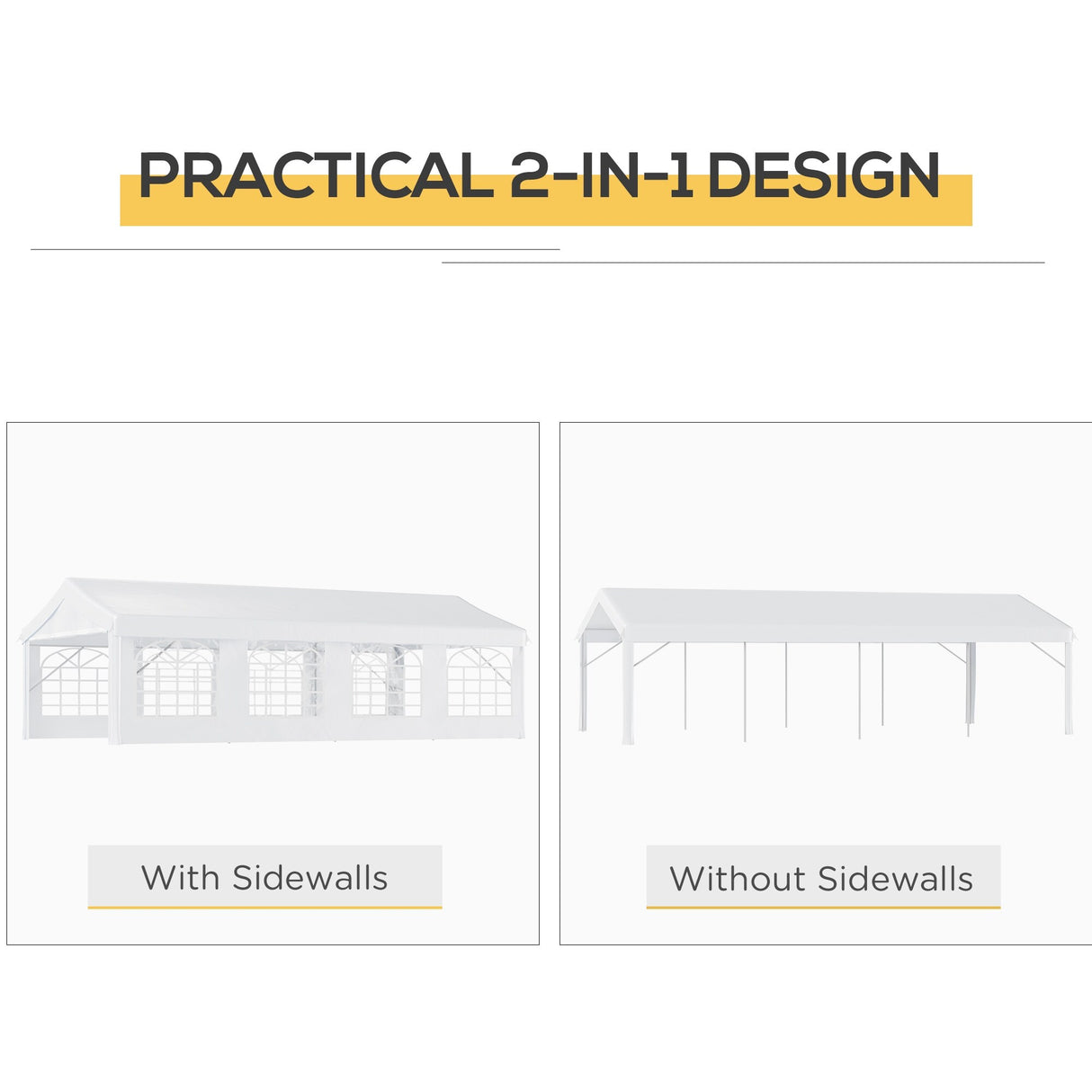 Outsunny 13' x 26' Party Tent & Carport with Removable Sidewalls and Zipper Doors, Heavy Duty Canopy Tent Sun Shade Shelter