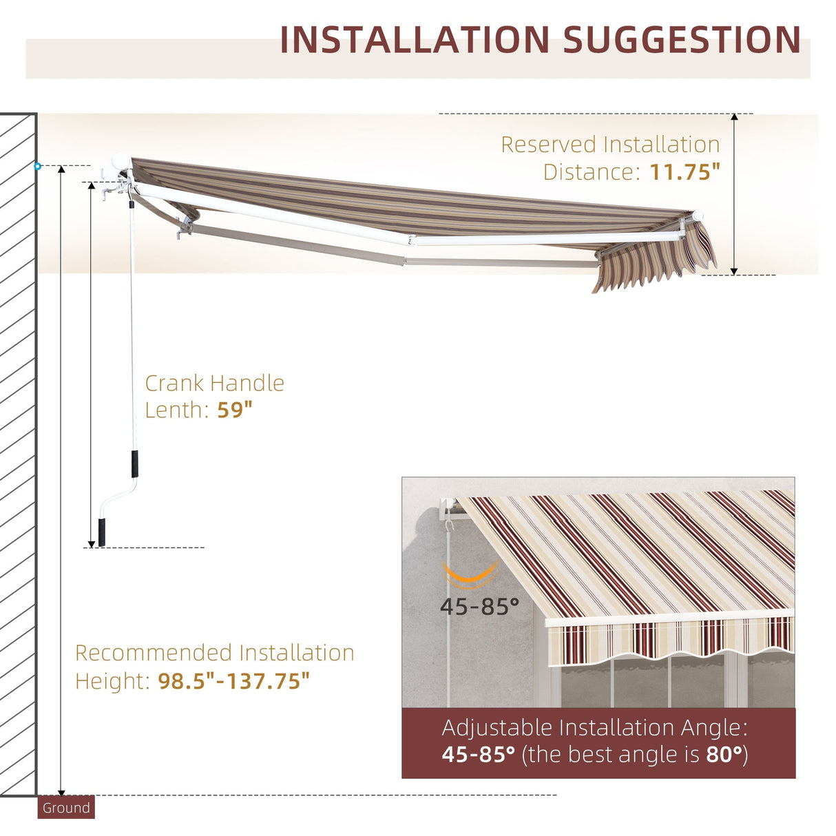 Outsunny 13' x 8' Manual Retractable Sun Shade Patio Awning with Durable Design & Adjustable Length Canopy, Red