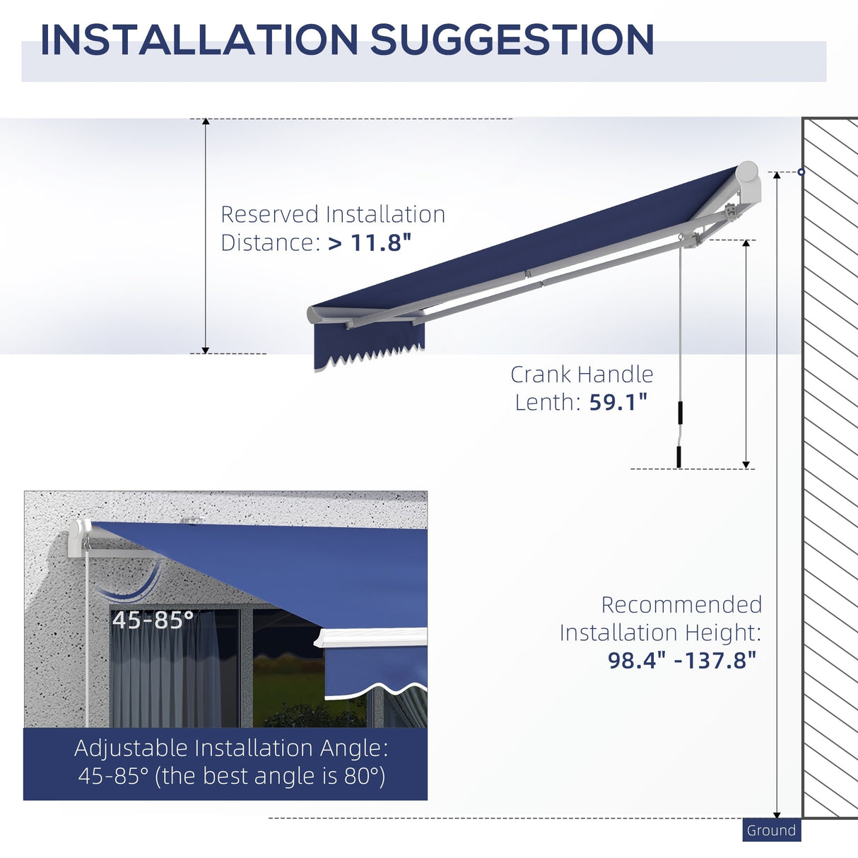 Outsunny 13' x 8' Retractable Awning, Patio Awnings, Sunshade Shelter w/ Manual Crank Handle, UV & Water-Resistant Fabric