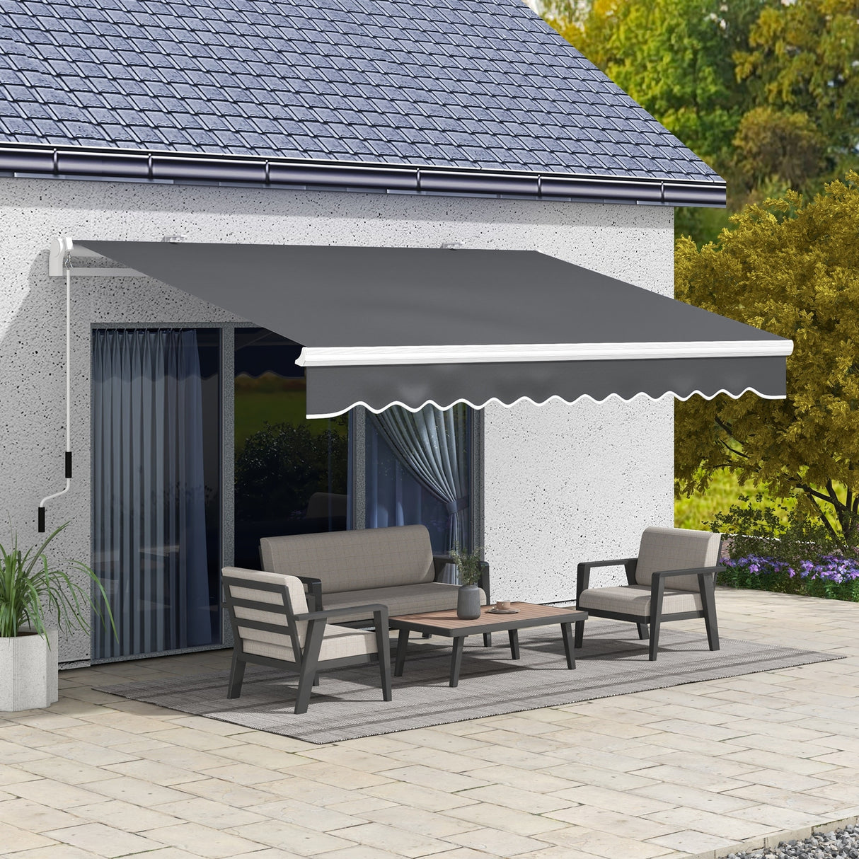 Outsunny 13' x 8' Retractable Awning, Patio Awnings, Sunshade Shelter w/ Manual Crank Handle, UV & Water-Resistant Fabric