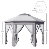 Outsunny 13'x11' Pop Up Gazebo, Double Roof Canopy Tent with Zippered Mesh Sidewalls, Height Adjustable and Carrying Bag