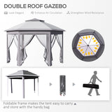 Outsunny 13'x11' Pop Up Gazebo, Double Roof Canopy Tent with Zippered Mesh Sidewalls, Height Adjustable and Carrying Bag