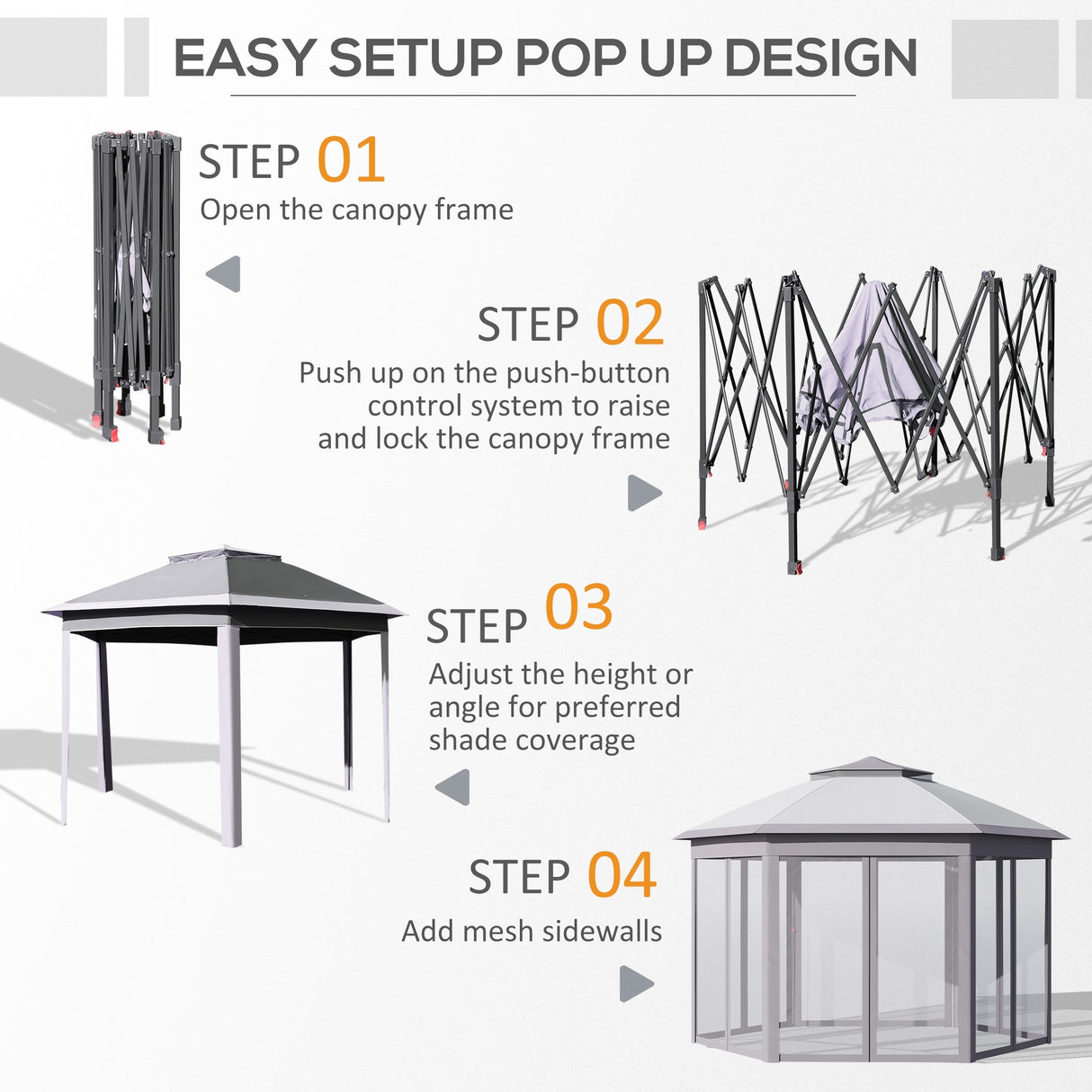 Outsunny 13'x11' Pop Up Gazebo, Double Roof Canopy Tent with Zippered Mesh Sidewalls, Height Adjustable and Carrying Bag