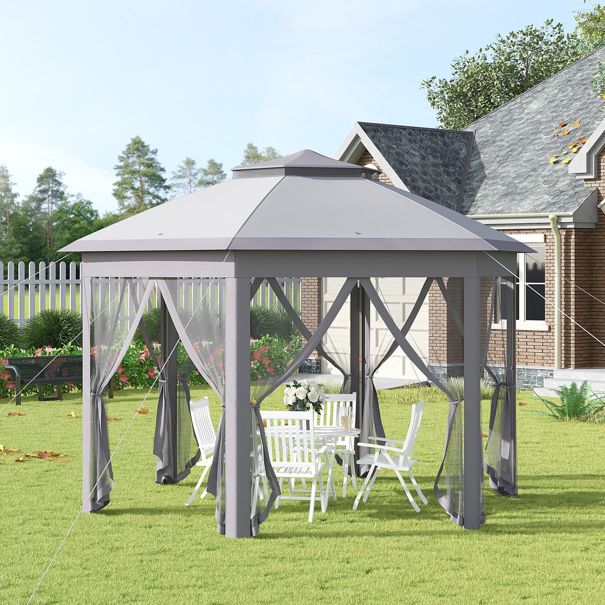 Outsunny 13'x11' Pop Up Gazebo, Double Roof Canopy Tent with Zippered Mesh Sidewalls, Height Adjustable and Carrying Bag