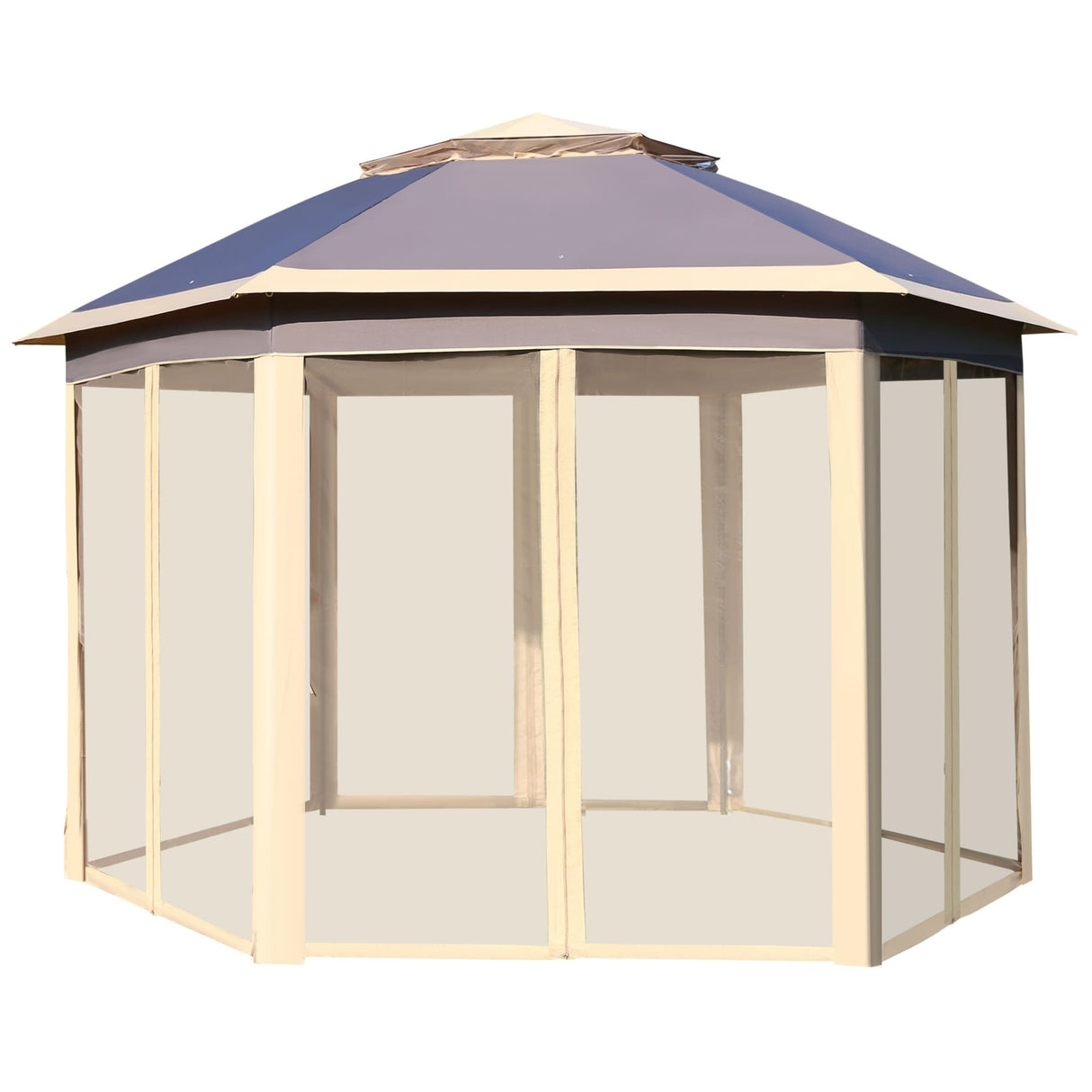 Outsunny 13'x11' Pop Up Gazebo, Double Roof Canopy Tent with Zippered Mesh Sidewalls, Height Adjustable and Carrying Bag