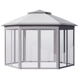 Outsunny 13'x11' Pop Up Gazebo, Double Roof Canopy Tent with Zippered Mesh Sidewalls, Height Adjustable and Carrying Bag