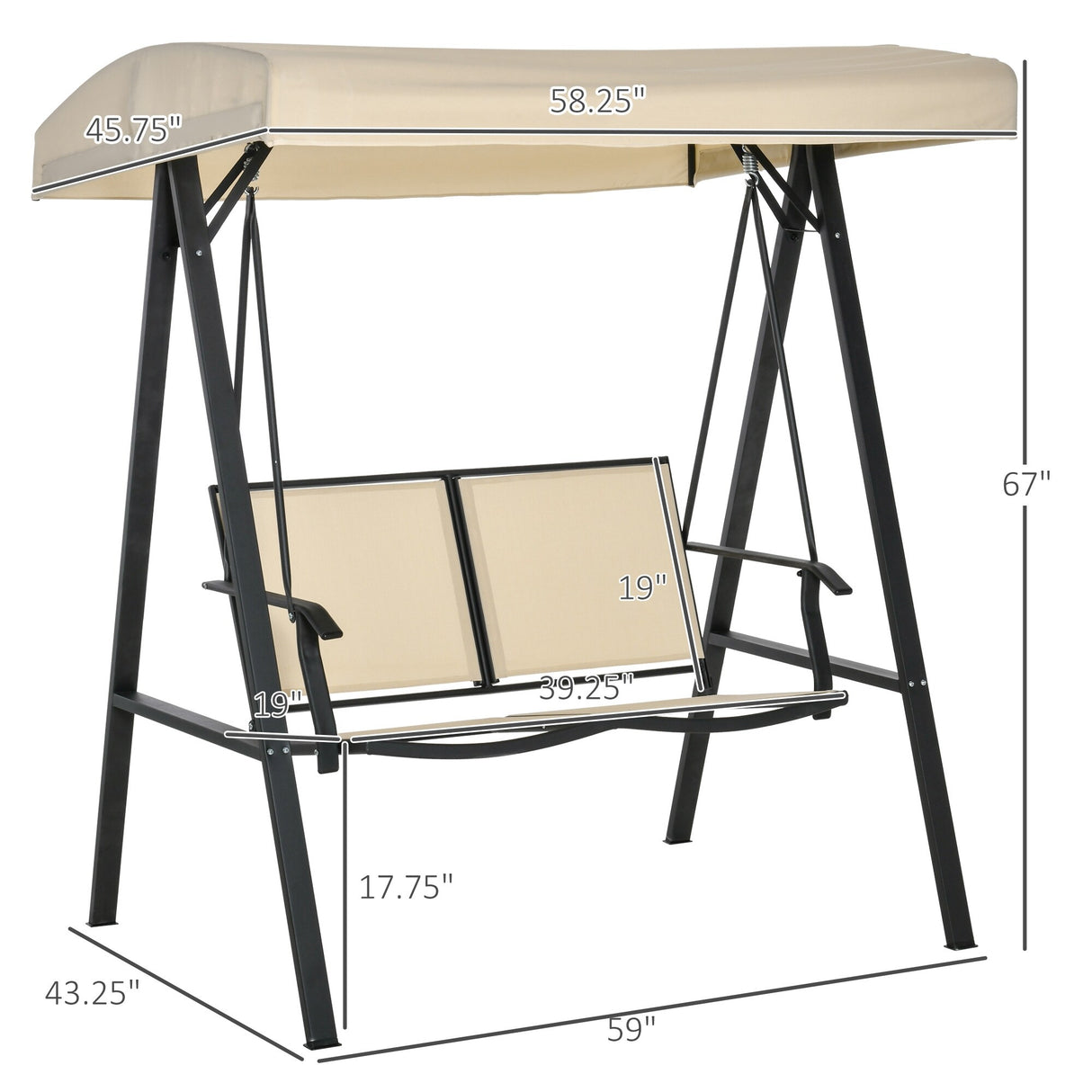 Outsunny 2-Person Patio Swings with Canopy, Outdoor Canopy Swing with Adjustable Shade, Breathable Mesh Seats and Steel Frame