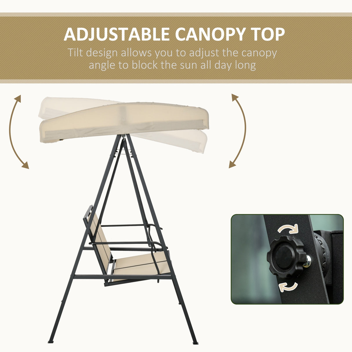 Outsunny 2-Person Patio Swings with Canopy, Outdoor Canopy Swing with Adjustable Shade, Breathable Mesh Seats and Steel Frame