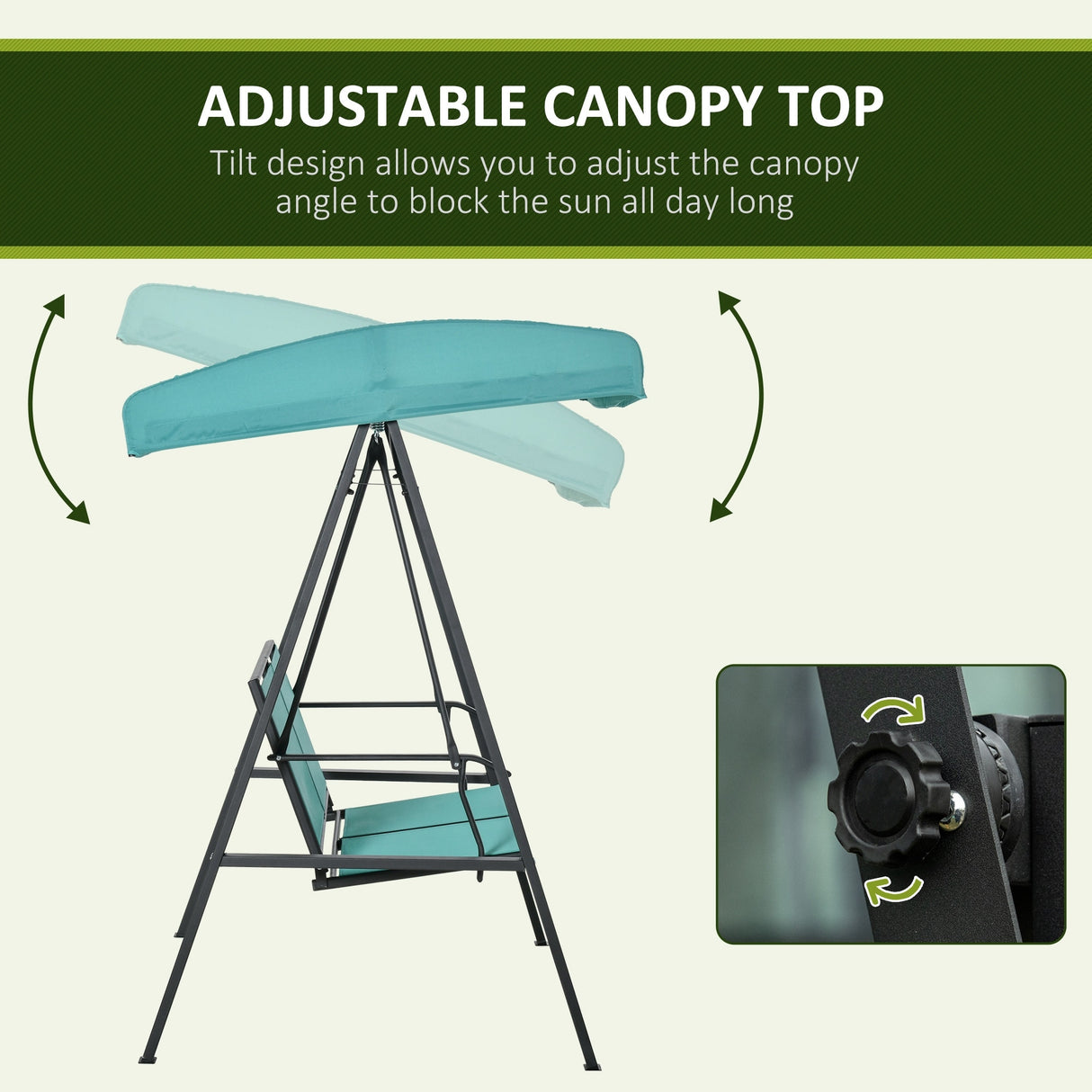 Outsunny 2-Person Patio Swings with Canopy, Outdoor Canopy Swing with Adjustable Shade, Breathable Mesh Seats and Steel Frame