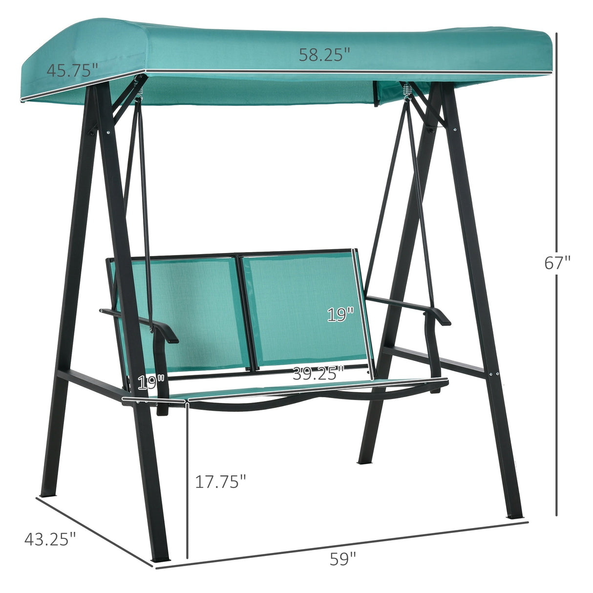Outsunny 2-Person Patio Swings with Canopy, Outdoor Canopy Swing with Adjustable Shade, Breathable Mesh Seats and Steel Frame