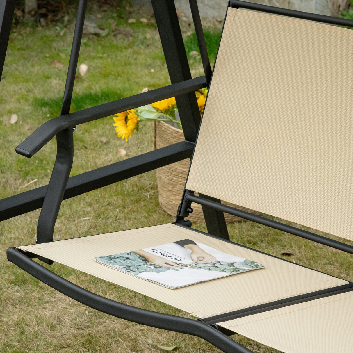 Outsunny 2-Person Patio Swings with Canopy, Outdoor Canopy Swing with Adjustable Shade, Breathable Mesh Seats and Steel Frame