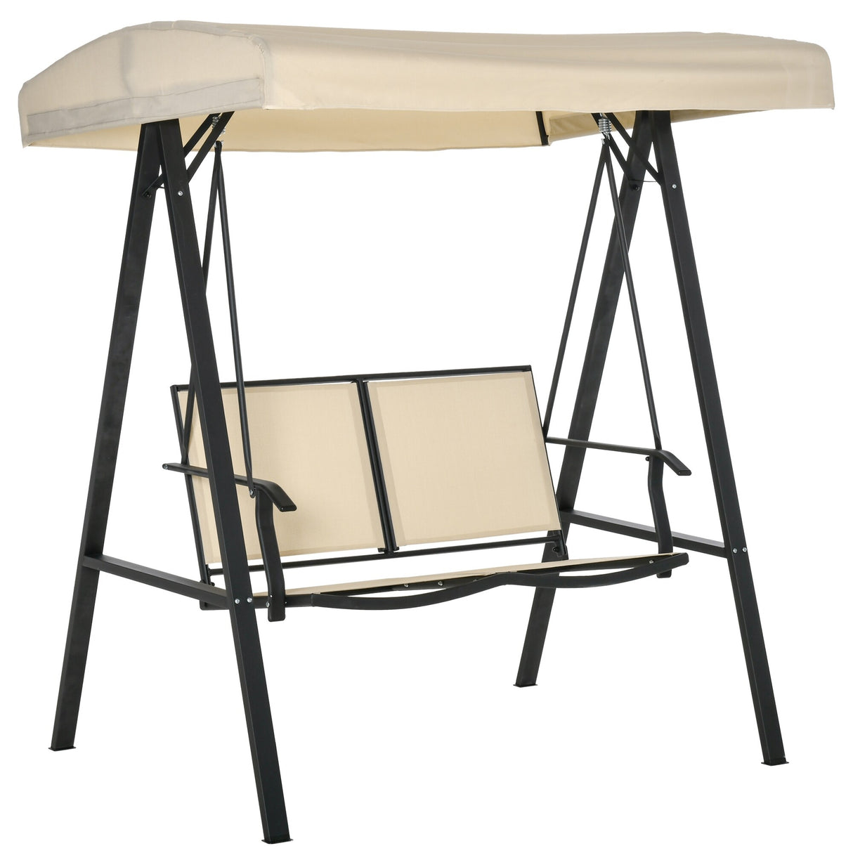 Outsunny 2-Person Patio Swings with Canopy, Outdoor Canopy Swing with Adjustable Shade, Breathable Mesh Seats and Steel Frame