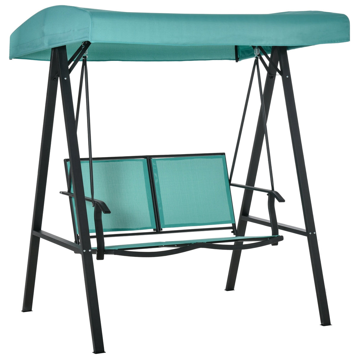 Outsunny 2-Person Patio Swings with Canopy, Outdoor Canopy Swing with Adjustable Shade, Breathable Mesh Seats and Steel Frame