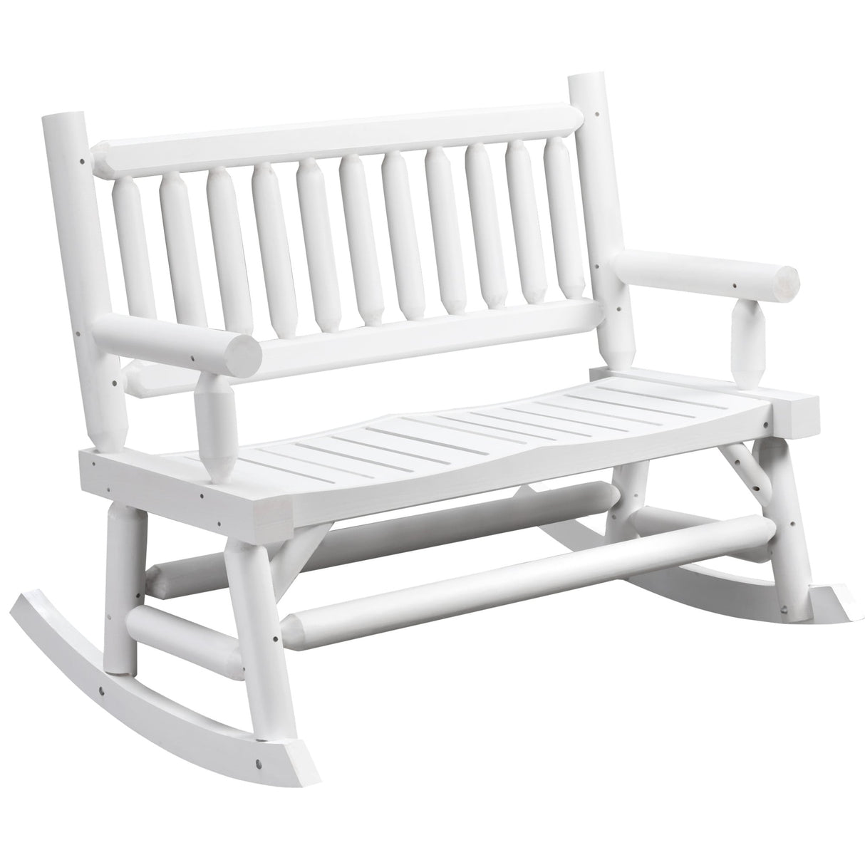 Outsunny 2-Person Wooden Rocking Chair Rocker Bench with Relaxing Swinging Motion