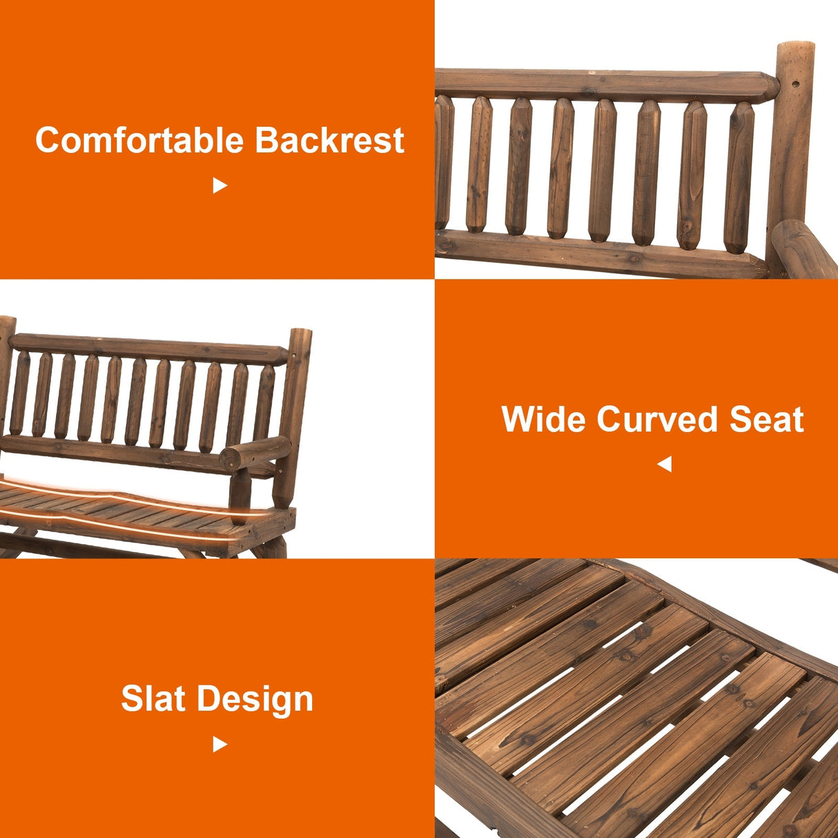 Outsunny 2-Person Wooden Rocking Chair Rocker Bench with Relaxing Swinging Motion