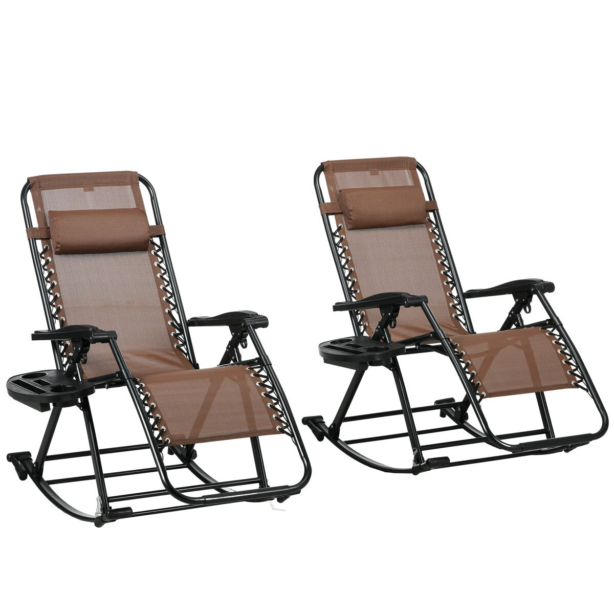 Outsunny 2 Pieces Outdoor Rocking Chairs, Foldable Reclining Zero Gravity Lounge Rocker