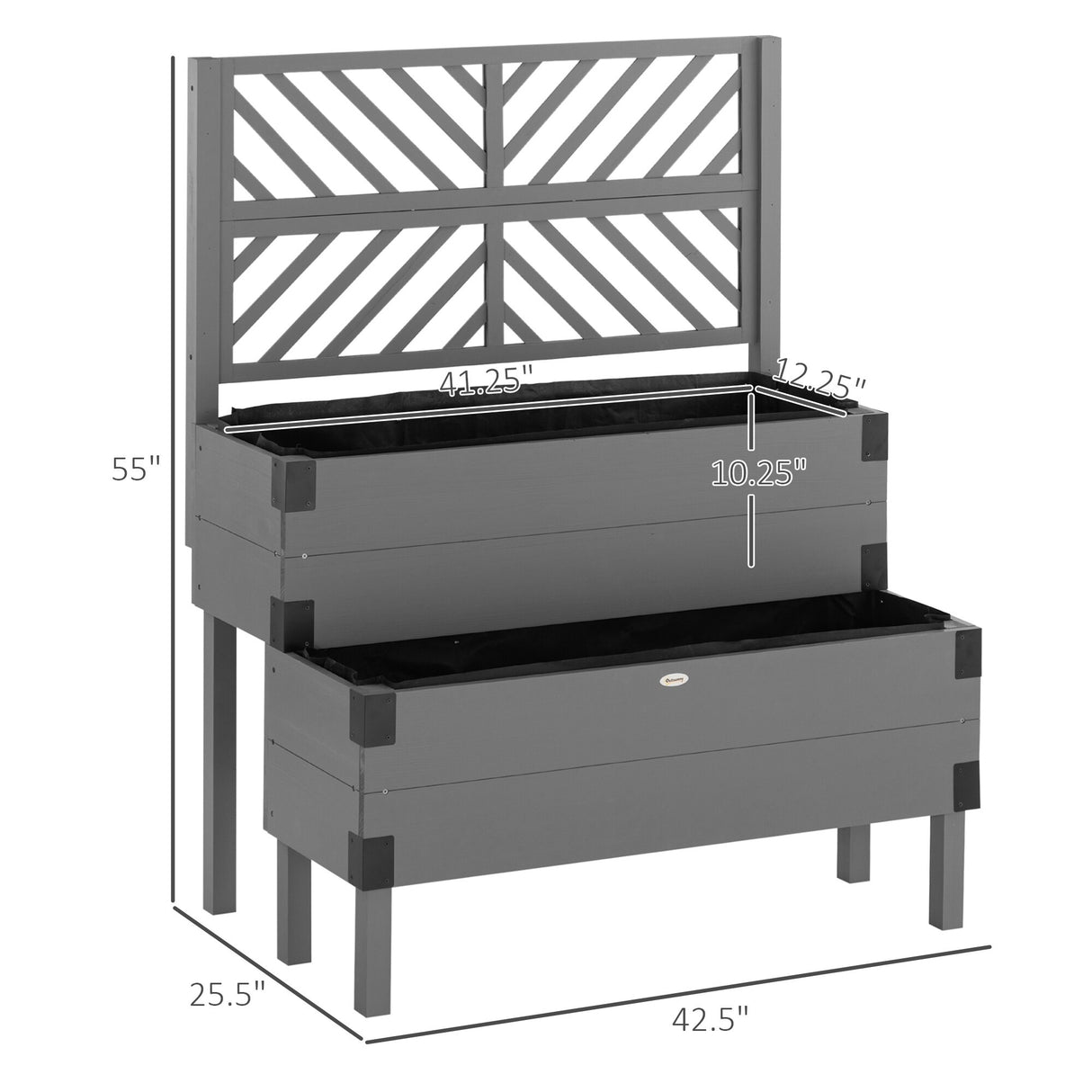 Outsunny 2 Tier Raised Garden Bed with Trellis, Wooden Elevated Planter Box with Legs and Metal Corners