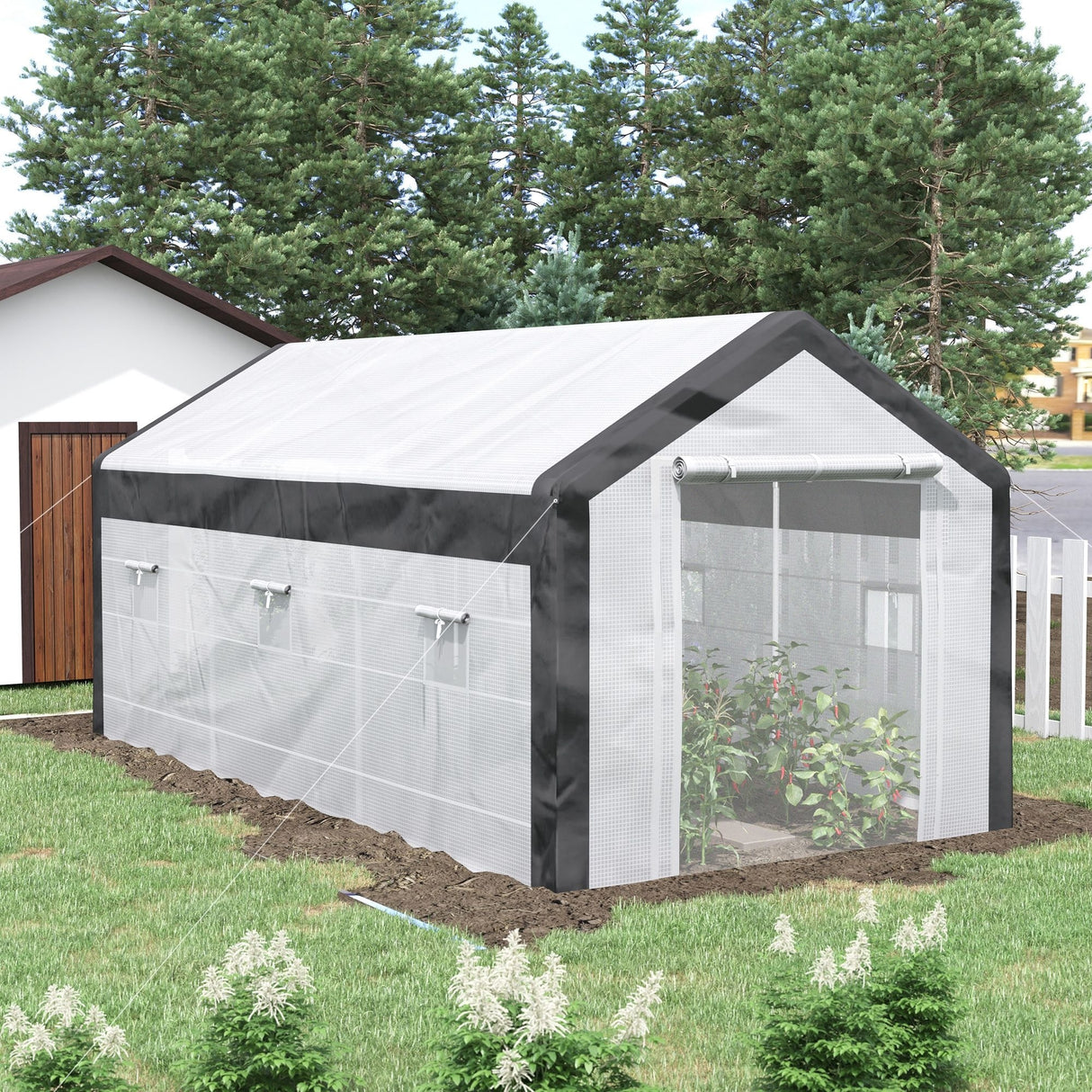 Outsunny 20' x 10' x 9' Walk-In Greenhouse, Outdoor Gardening Canopy with 6 Roll-up Windows