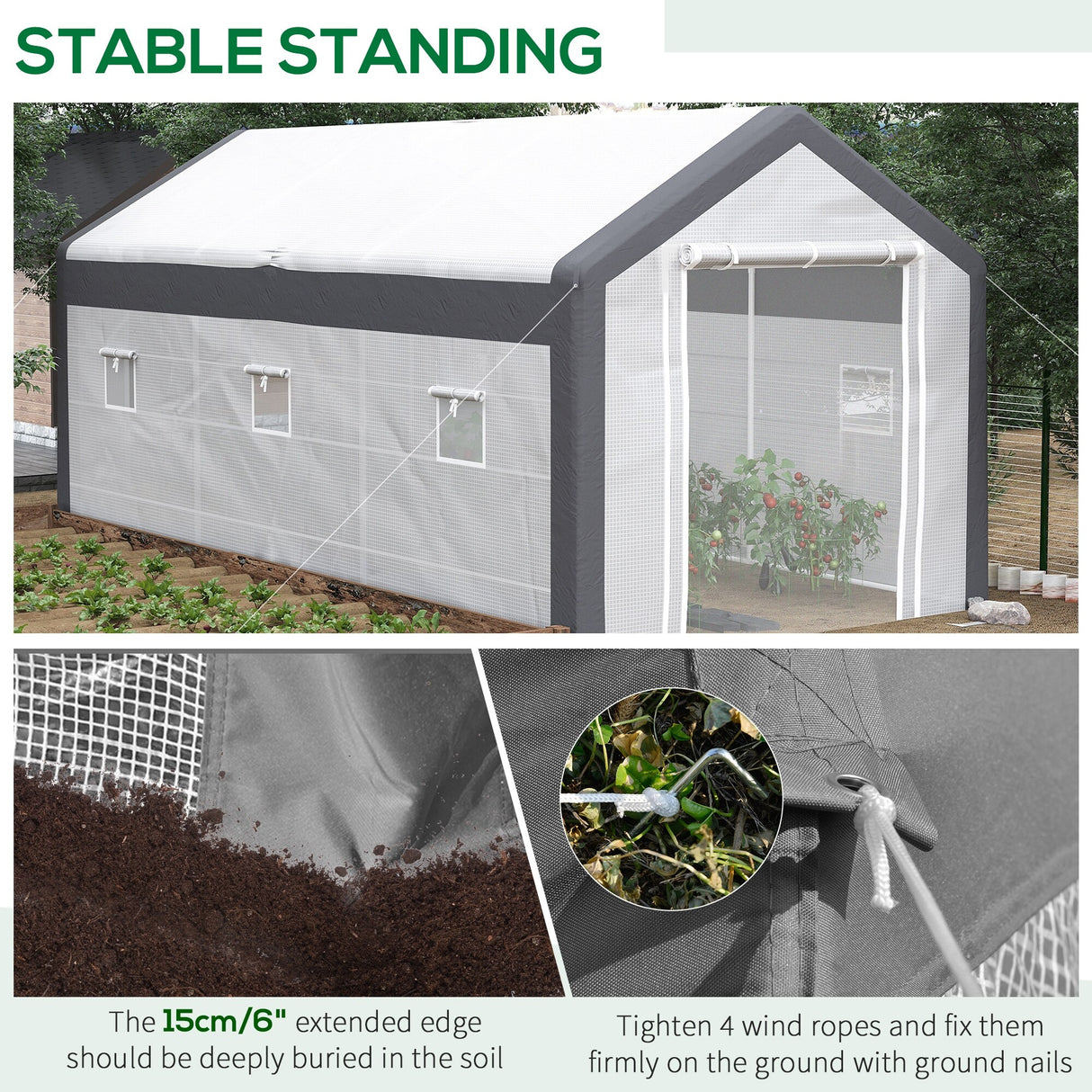 Outsunny 20' x 10' x 9' Walk-In Greenhouse, Outdoor Gardening Canopy with 6 Roll-up Windows