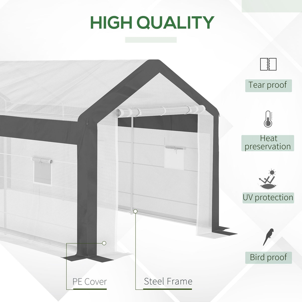 Outsunny 20' x 10' x 9' Walk-In Greenhouse, Outdoor Gardening Canopy with 6 Roll-up Windows