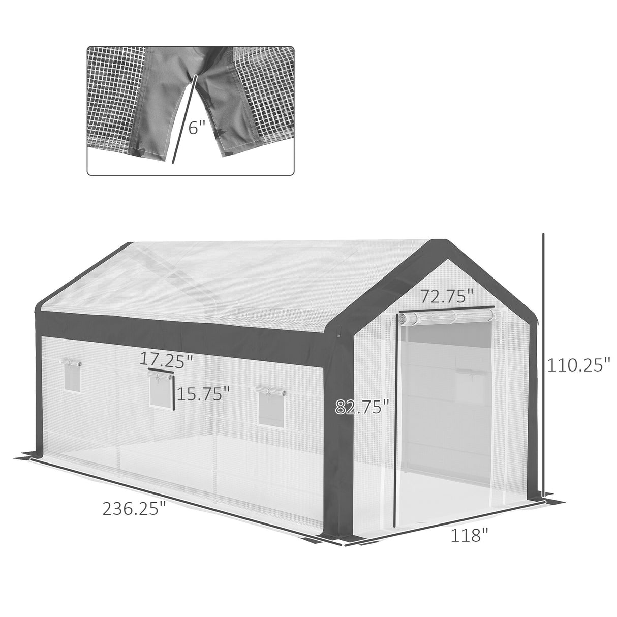 Outsunny 20' x 10' x 9' Walk-In Greenhouse, Outdoor Gardening Canopy with 6 Roll-up Windows
