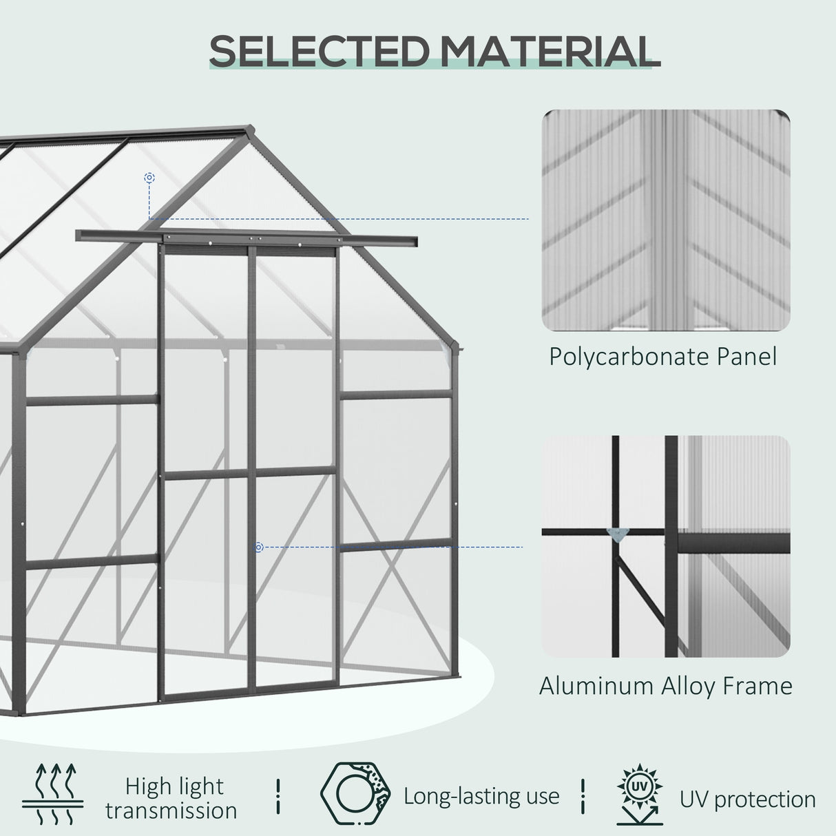 Outsunny 20' x 8' Aluminum Greenhouse Polycarbonate Walk-in Garden Greenhouse Kit with Adjustable Roof Vent