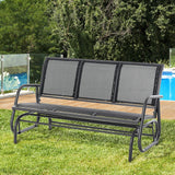 Outsunny 3-Person Patio Glider Bench, Outdoor Porch Glider Swing with 3 Seats, Breathable Mesh Fabric, Metal Frame, Cream White