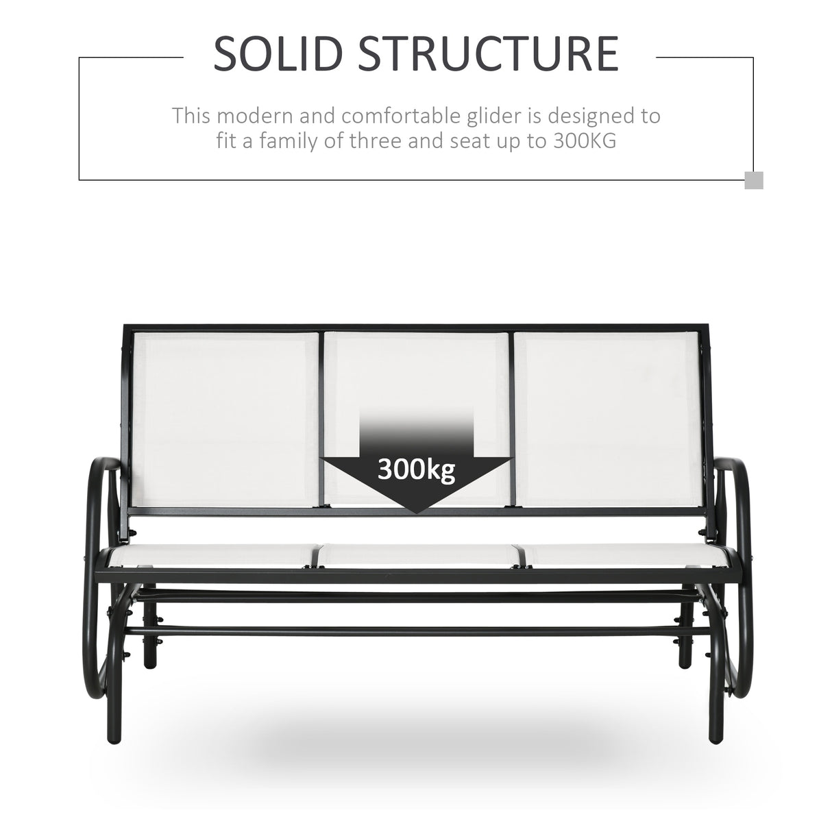 Outsunny 3-Person Patio Glider Bench, Outdoor Porch Glider Swing with 3 Seats, Breathable Mesh Fabric, Metal Frame, Cream White