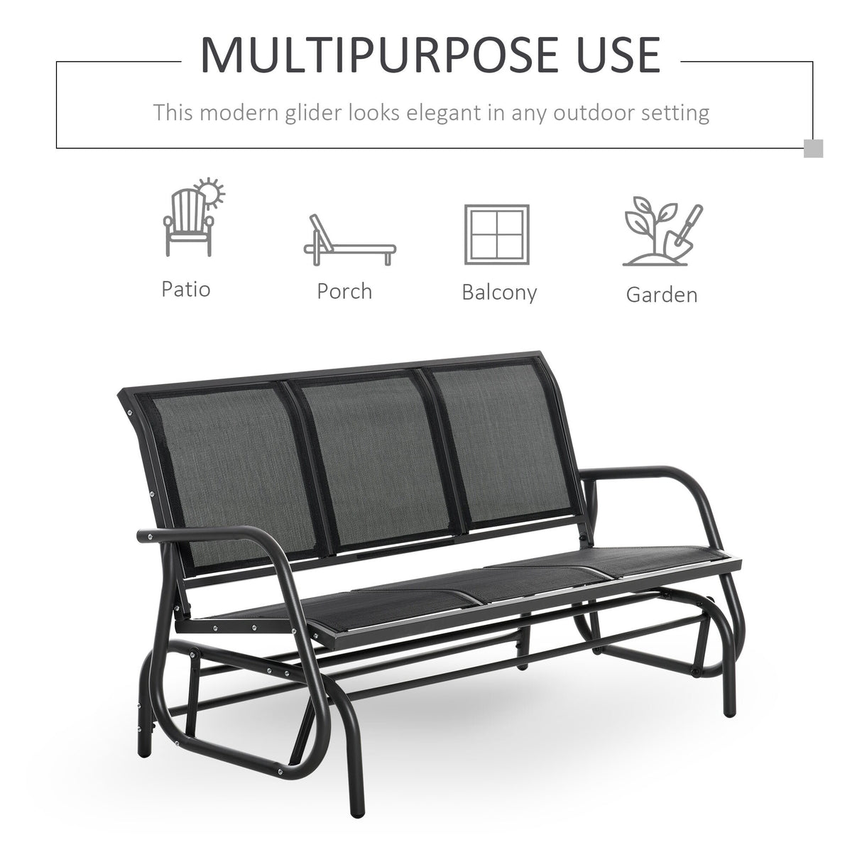 Outsunny 3-Person Patio Glider Bench, Outdoor Porch Glider Swing with 3 Seats, Breathable Mesh Fabric, Metal Frame, Cream White