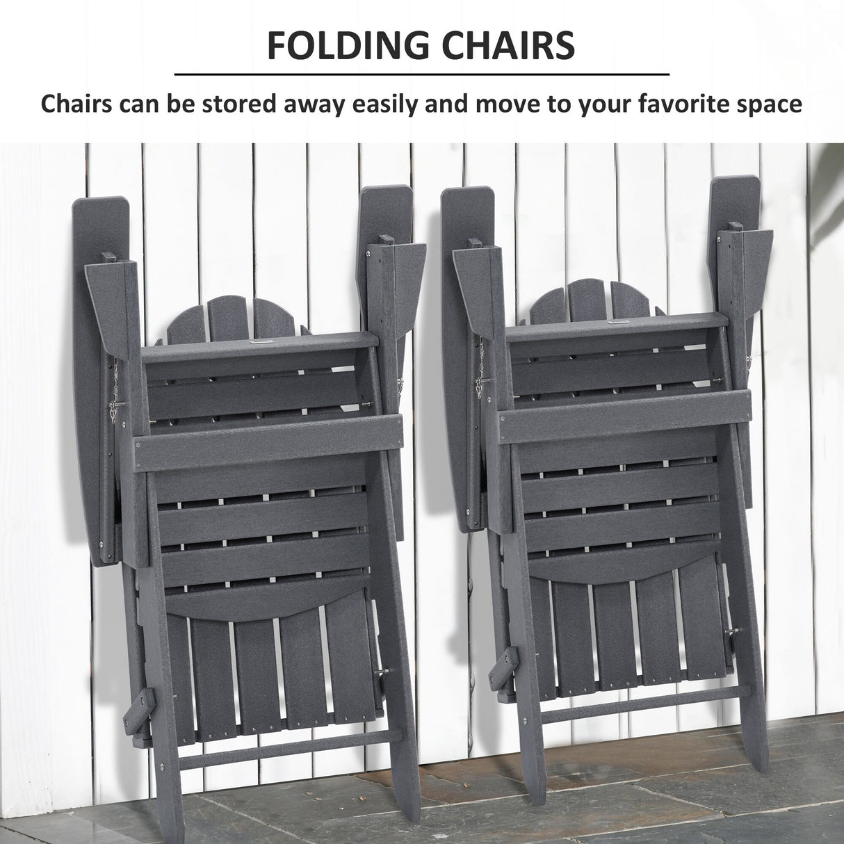 Outsunny 3 Piece Adirondack Chair Set with Side Table, All Weather Foldable Adirondack Chair, Plastic Lounger Fire Pit Seating