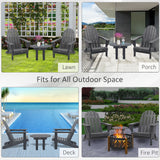 Outsunny 3 Piece Adirondack Chair Set with Side Table, All Weather Foldable Adirondack Chair, Plastic Lounger Fire Pit Seating