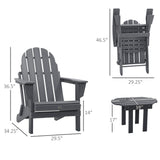 Outsunny 3 Piece Adirondack Chair Set with Side Table, All Weather Foldable Adirondack Chair, Plastic Lounger Fire Pit Seating