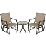 Outsunny 3 Piece Outdoor Glider Chair with Coffee Table Bistro Set, 2 Patio Rocking Swing Chairs with Breathable Sling Fabric