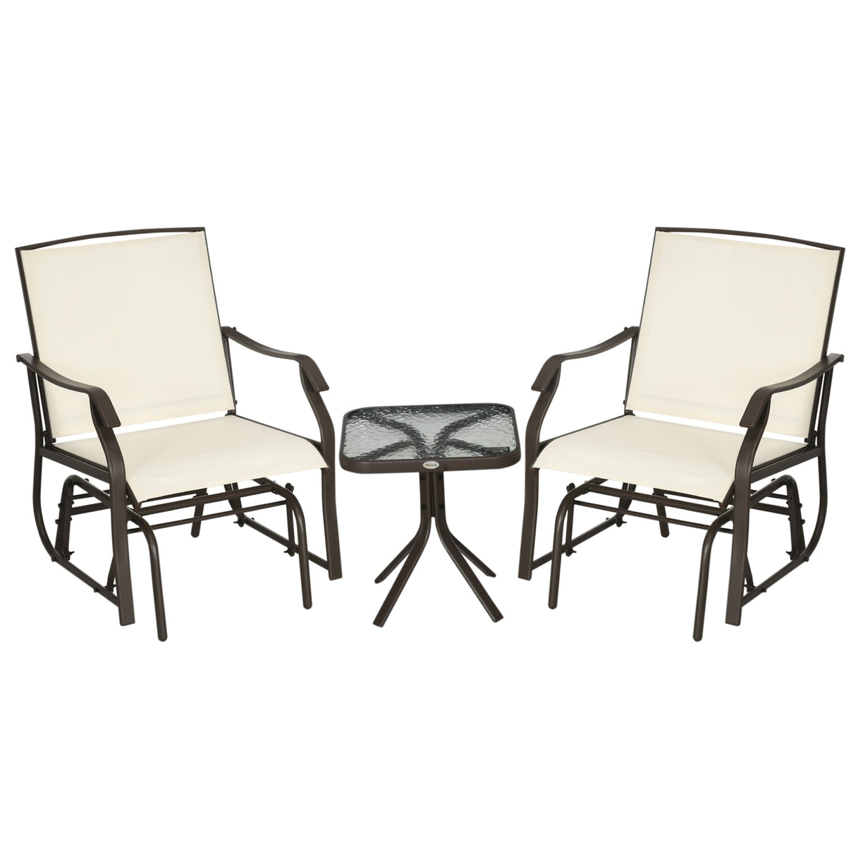 Outsunny 3 Piece Outdoor Glider Chair with Coffee Table Bistro Set, 2 Patio Rocking Swing Chairs with Breathable Sling Fabric
