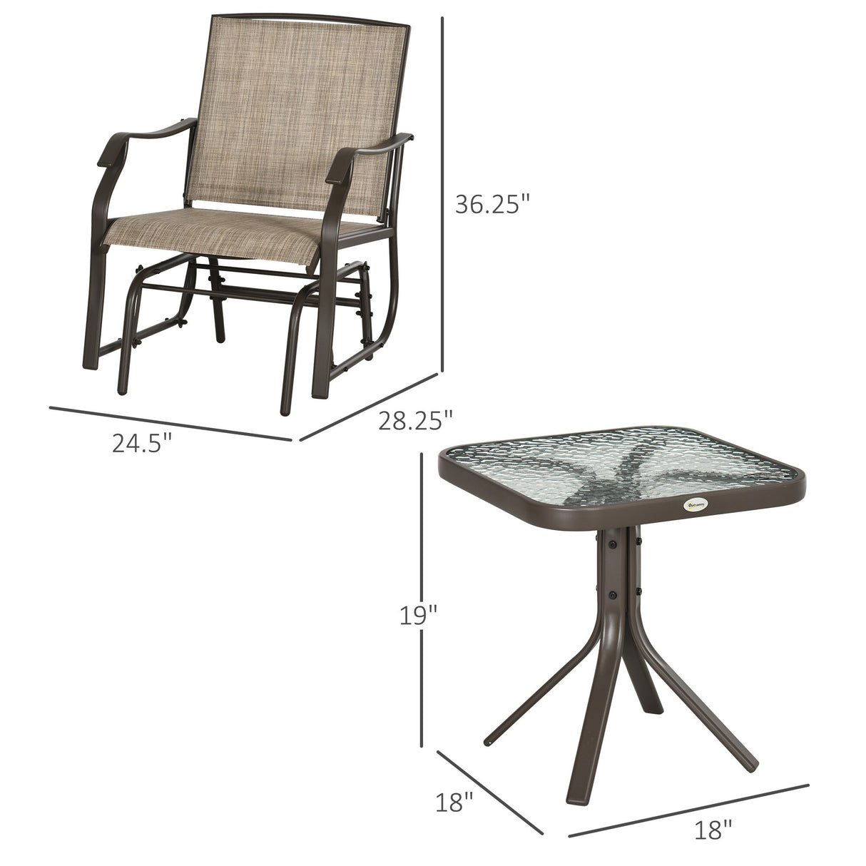 Outsunny 3 Piece Outdoor Glider Chair with Coffee Table Bistro Set, 2 Patio Rocking Swing Chairs with Breathable Sling Fabric