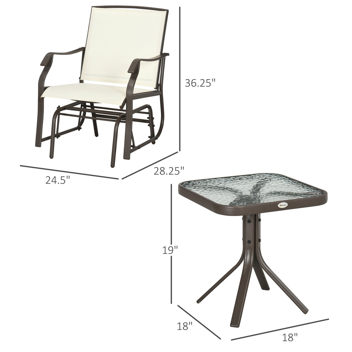 Outsunny 3 Piece Outdoor Glider Chair with Coffee Table Bistro Set, 2 Patio Rocking Swing Chairs with Breathable Sling Fabric
