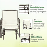 Outsunny 3 Piece Outdoor Glider Chair with Coffee Table Bistro Set, 2 Patio Rocking Swing Chairs with Breathable Sling Fabric
